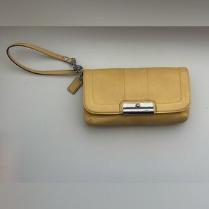 Coach Yellow Leather Wristlet Clutch with Silver-Tone Hardware